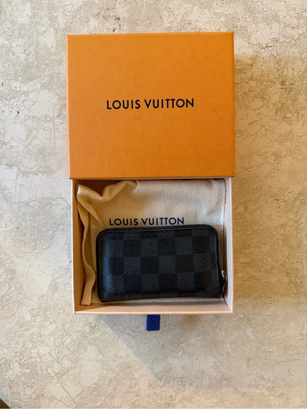 Louis Vuitton Damier Graphite Zippy Coin Purse Black Gray Wallet with Box
